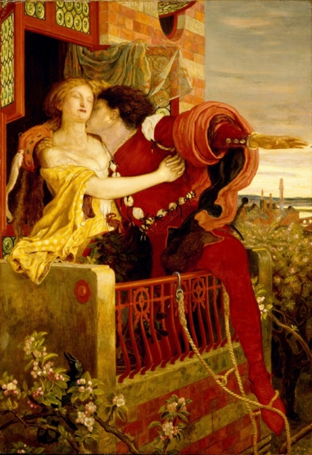 Romeo and Juliet. The balcony. Painting by Ford Madox Brown, 1870